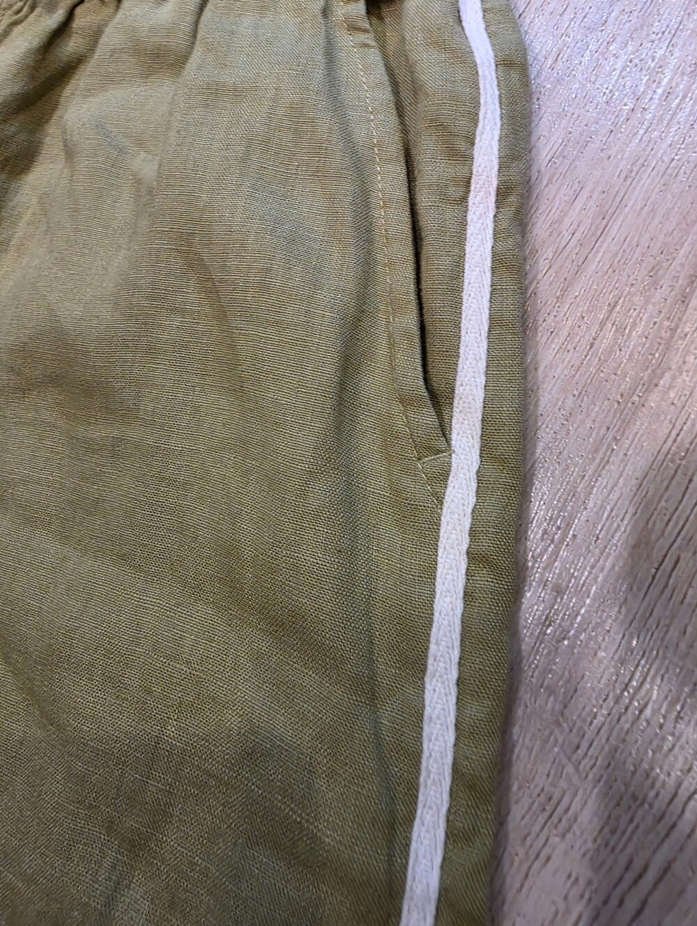 Rachel Zoe 100% Linen Wide Leg Pants XS Olive Green Side Stripe Drawstring - Picture 2 of 6